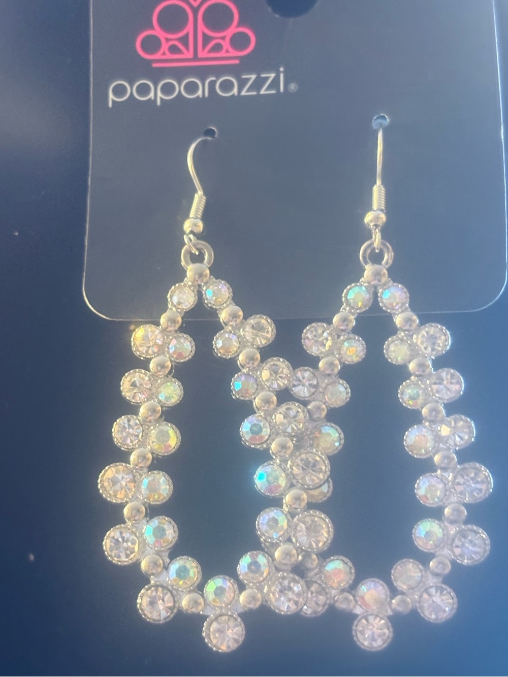 Paparazzi Iridescent Teardrop Crystal Dangle Earrings - Clear